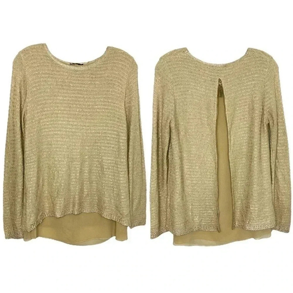 Milano Sequin Layered Zipper Back Detail Knit Sweater - Picture 1 of 6